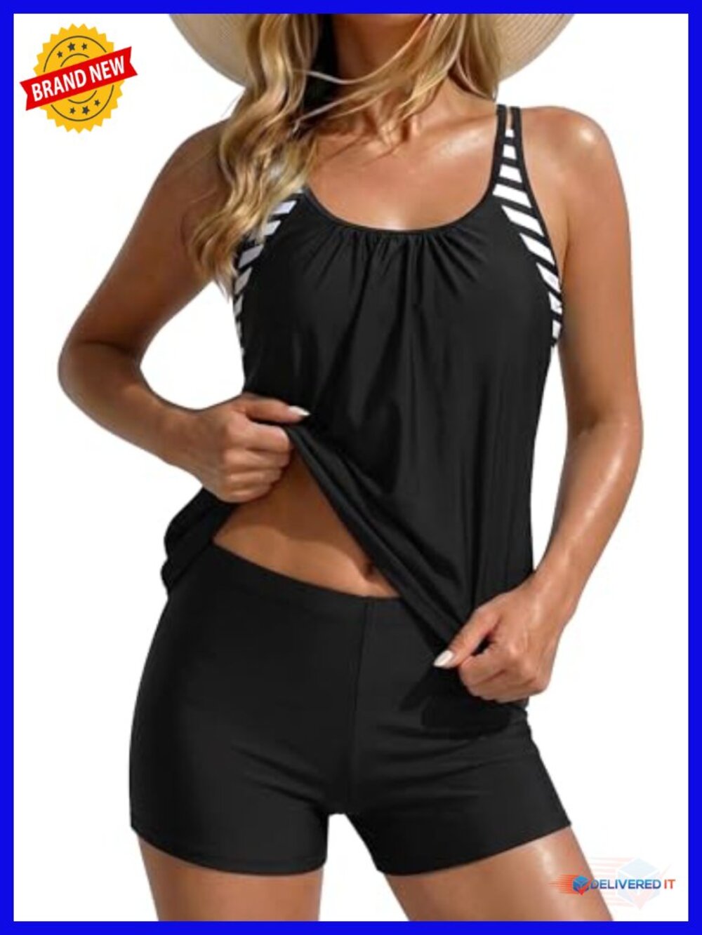 Athletic Tankini Swimsuit Set with Boy Shorts - Tummy Control